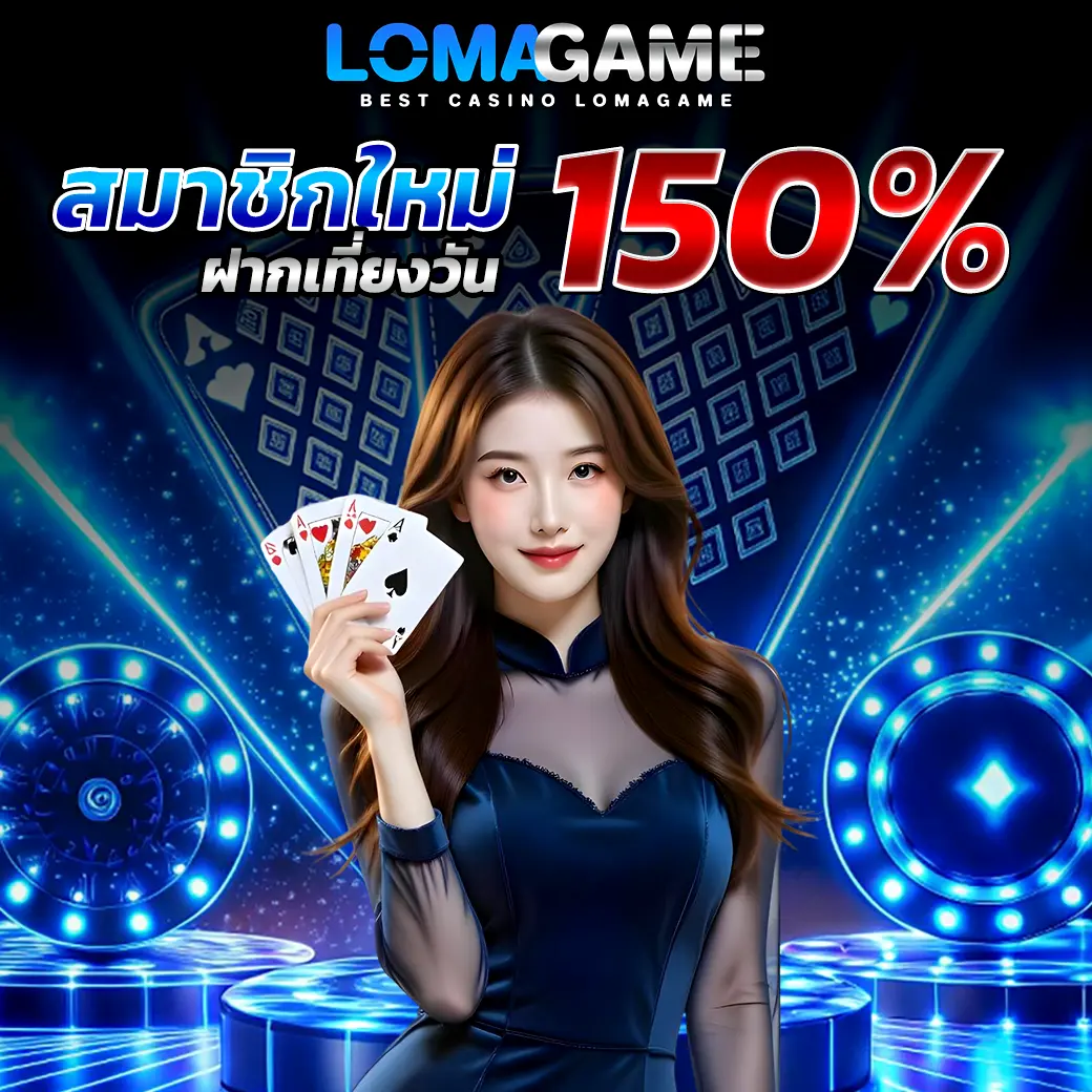 LOMAGAME โปรสมาชิกใหม่ฝากเที่ยงวันรับ 150% พร้อมภาพโปรโมทคาสิโนเว็บตรง